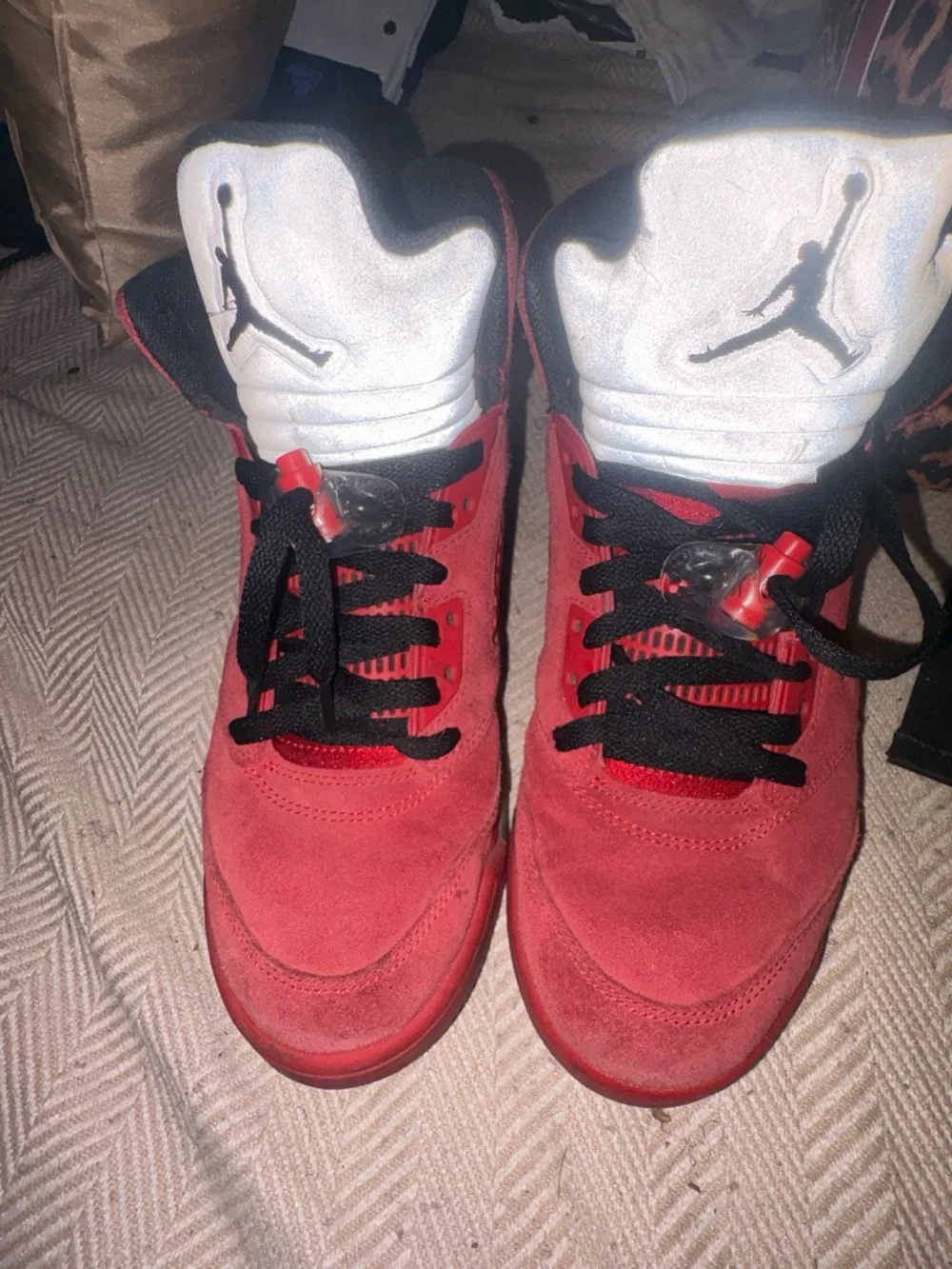 Jordan Men's Red Suede Basketball Sneakers with Black Accents
